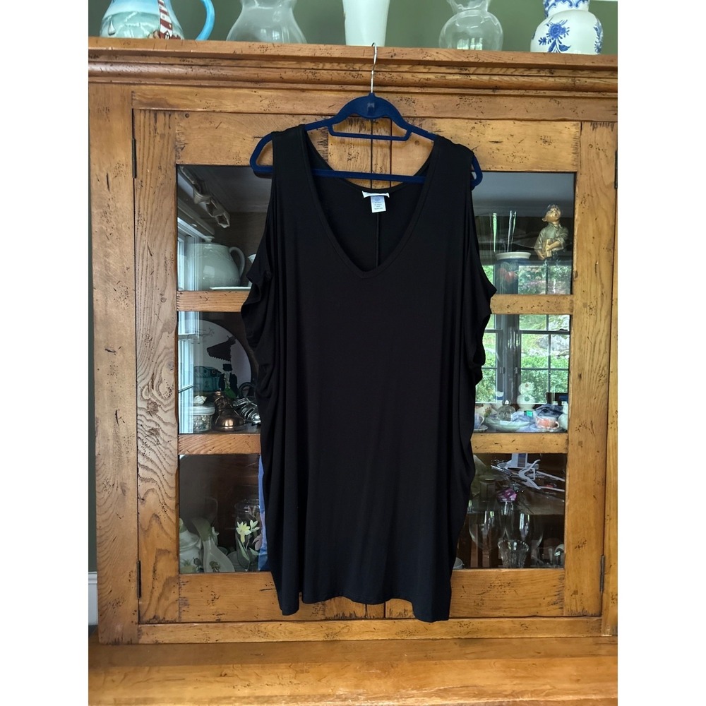 Swimsuits For All 18/20 Black Cold Shoulder Tunic Swimsuit Cover-Up EUC